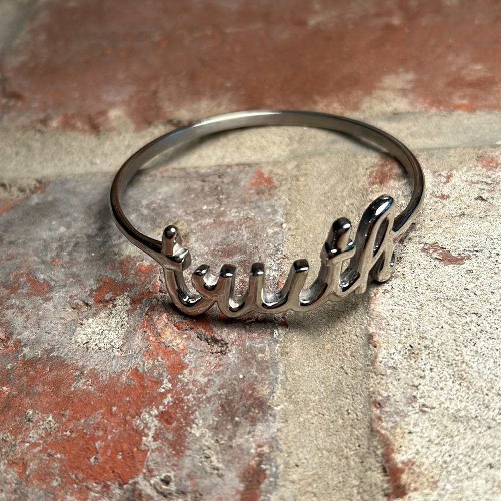 Steel by Design Stainless Steel Silver Truth Script Bangle Bracelet QVC
